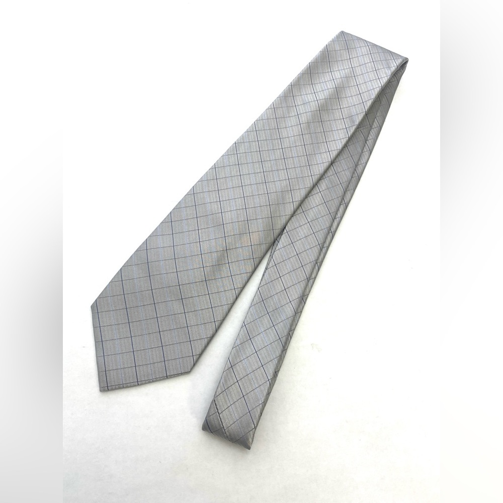 Calvin Klein Men's Solid w/Check Overlay Silk Necktie
